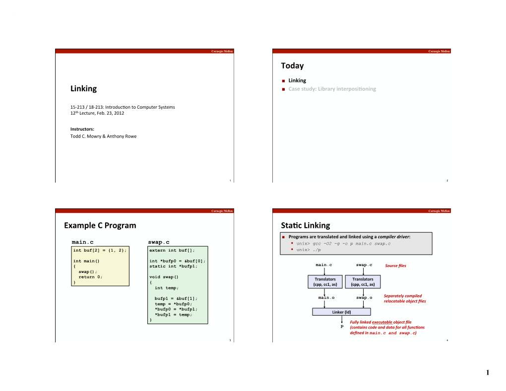 Linking Today Example C Program Stapc Linking