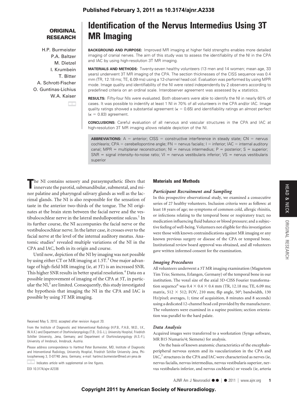 Identification of the Nervus Intermedius Using 3T MR Imaging