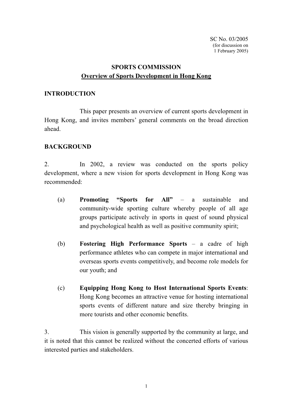 Overview of Sports Development in Hong Kong