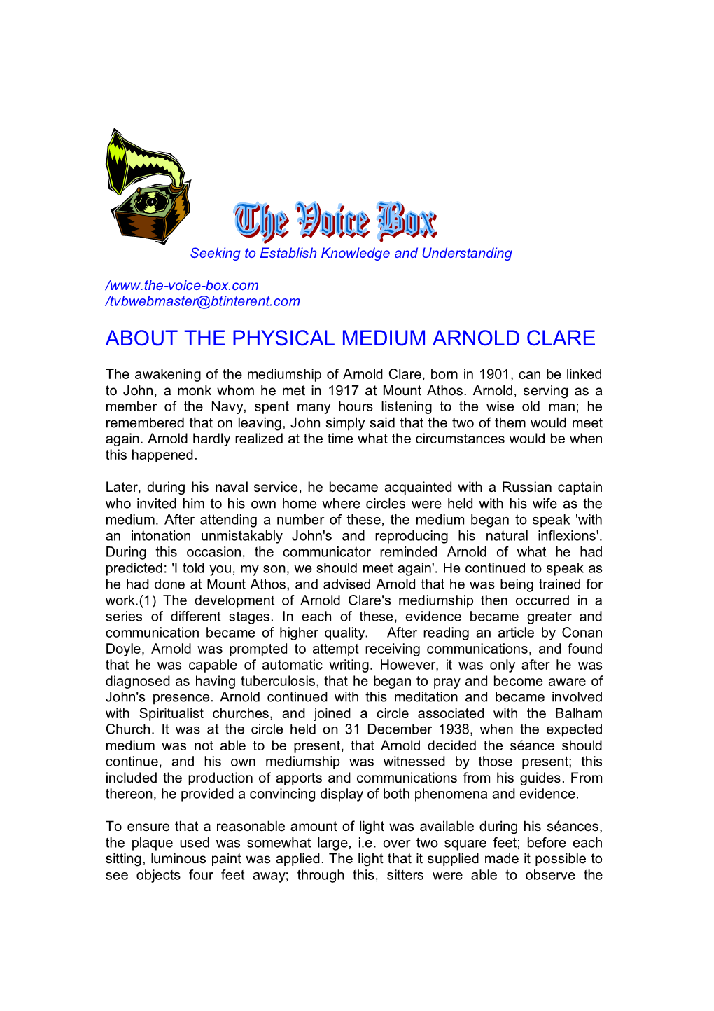 About the Physical Medium Arnold Clare