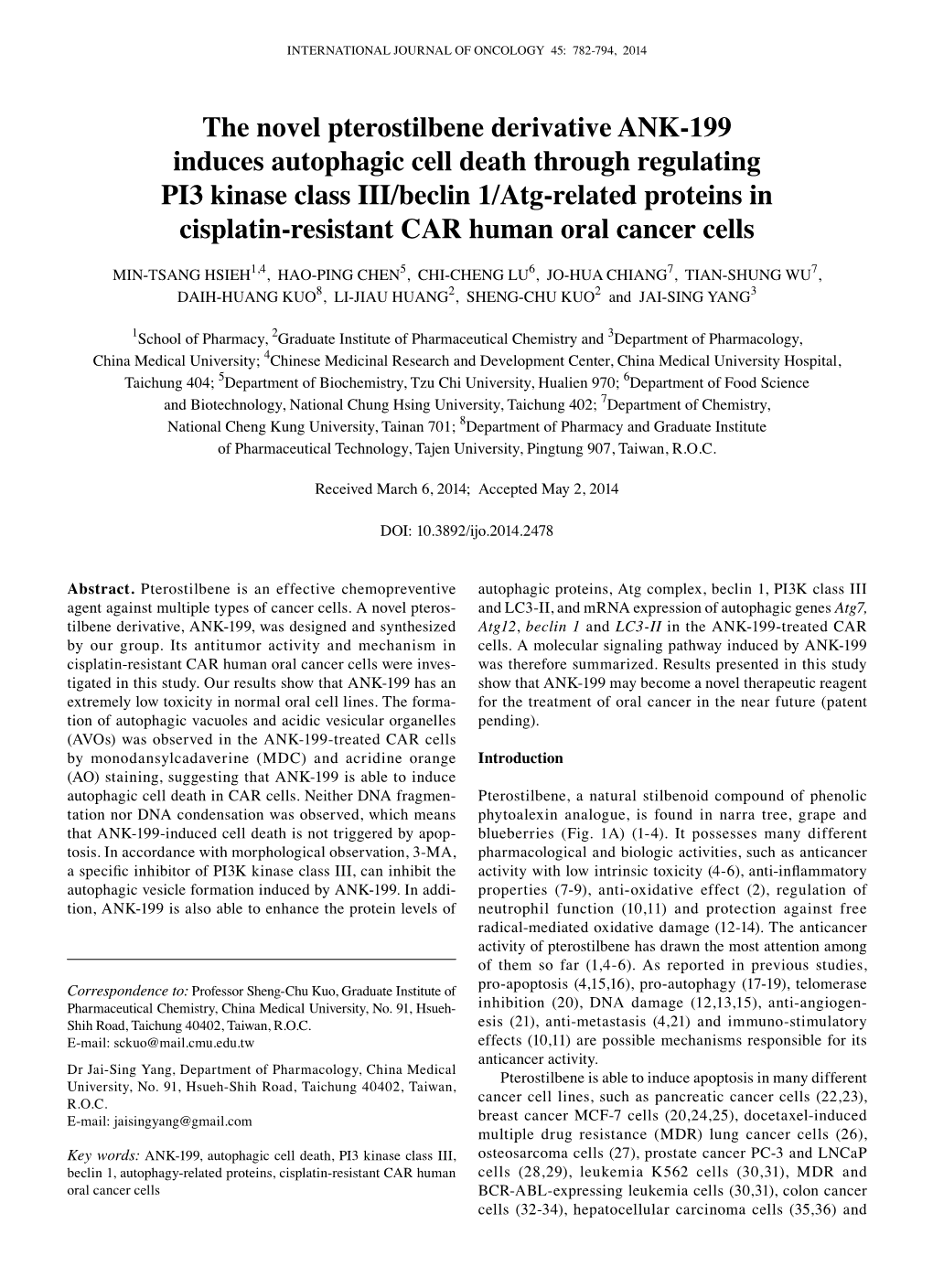 The Novel Pterostilbene Derivative ANK-199 Induces Autophagic Cell Death Through Regulating PI3 Kinase Class III/Beclin 1/Atg-Re