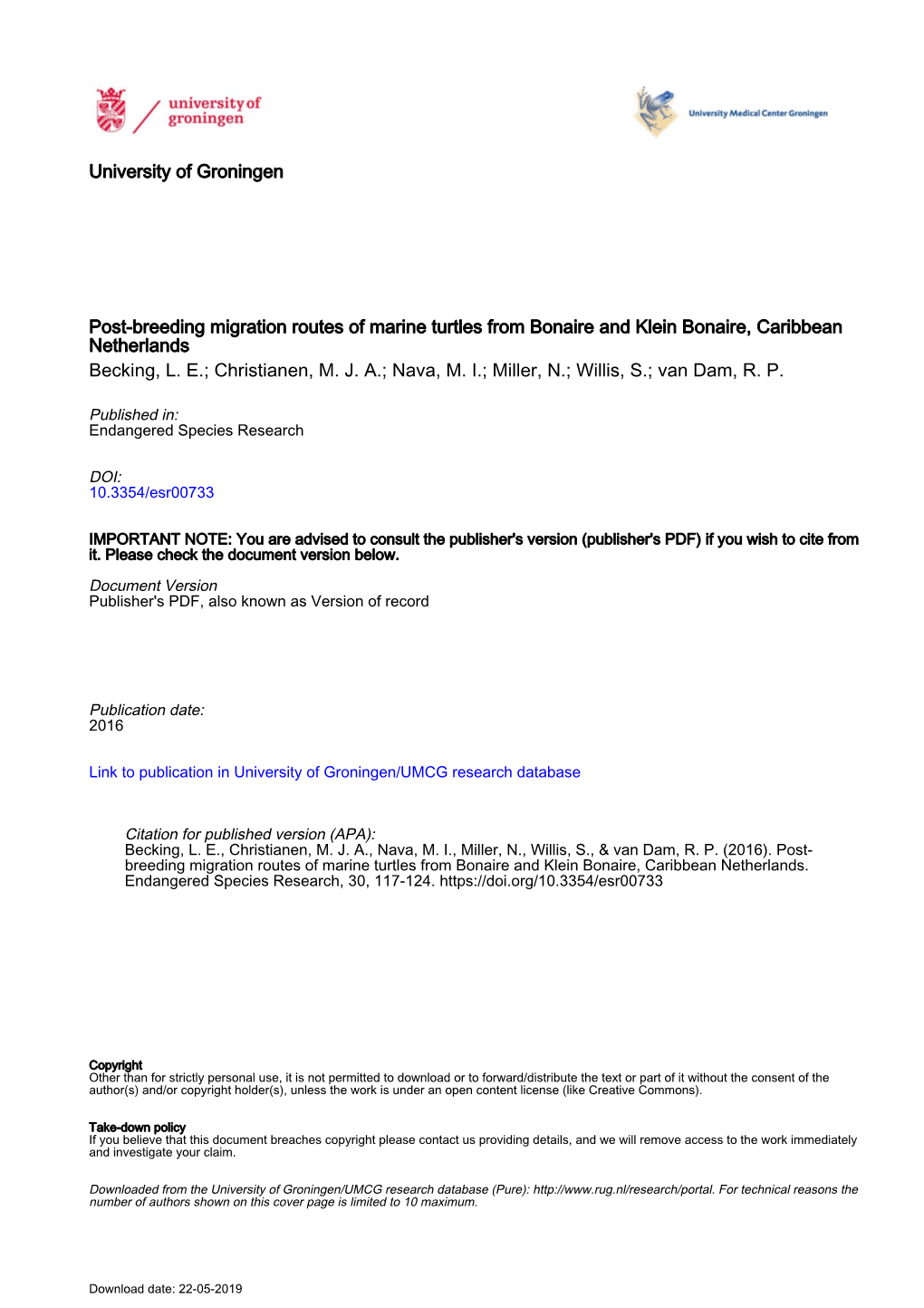 University of Groningen Post-Breeding Migration Routes Of