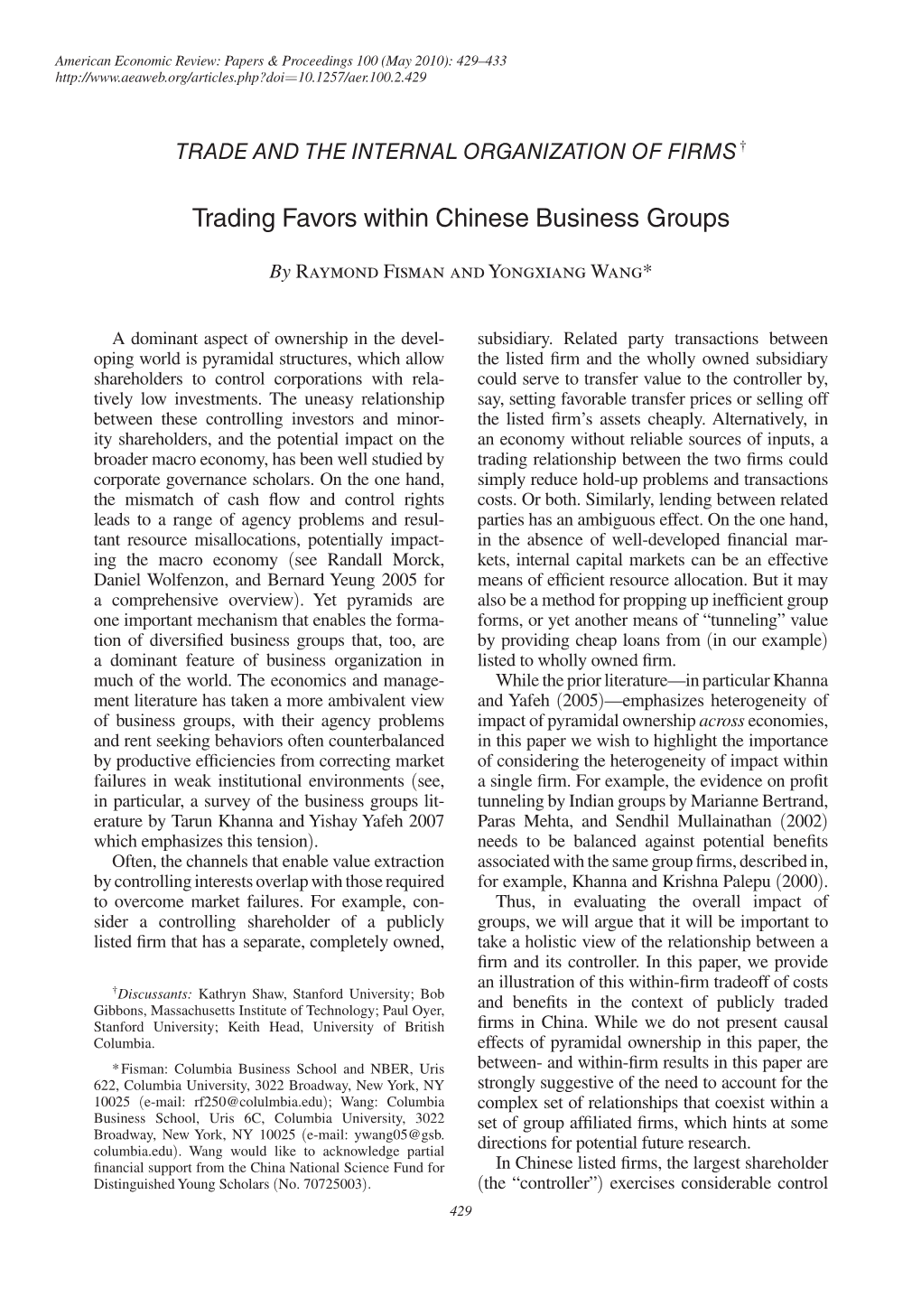 Trading Favors Within Chinese Business Groups