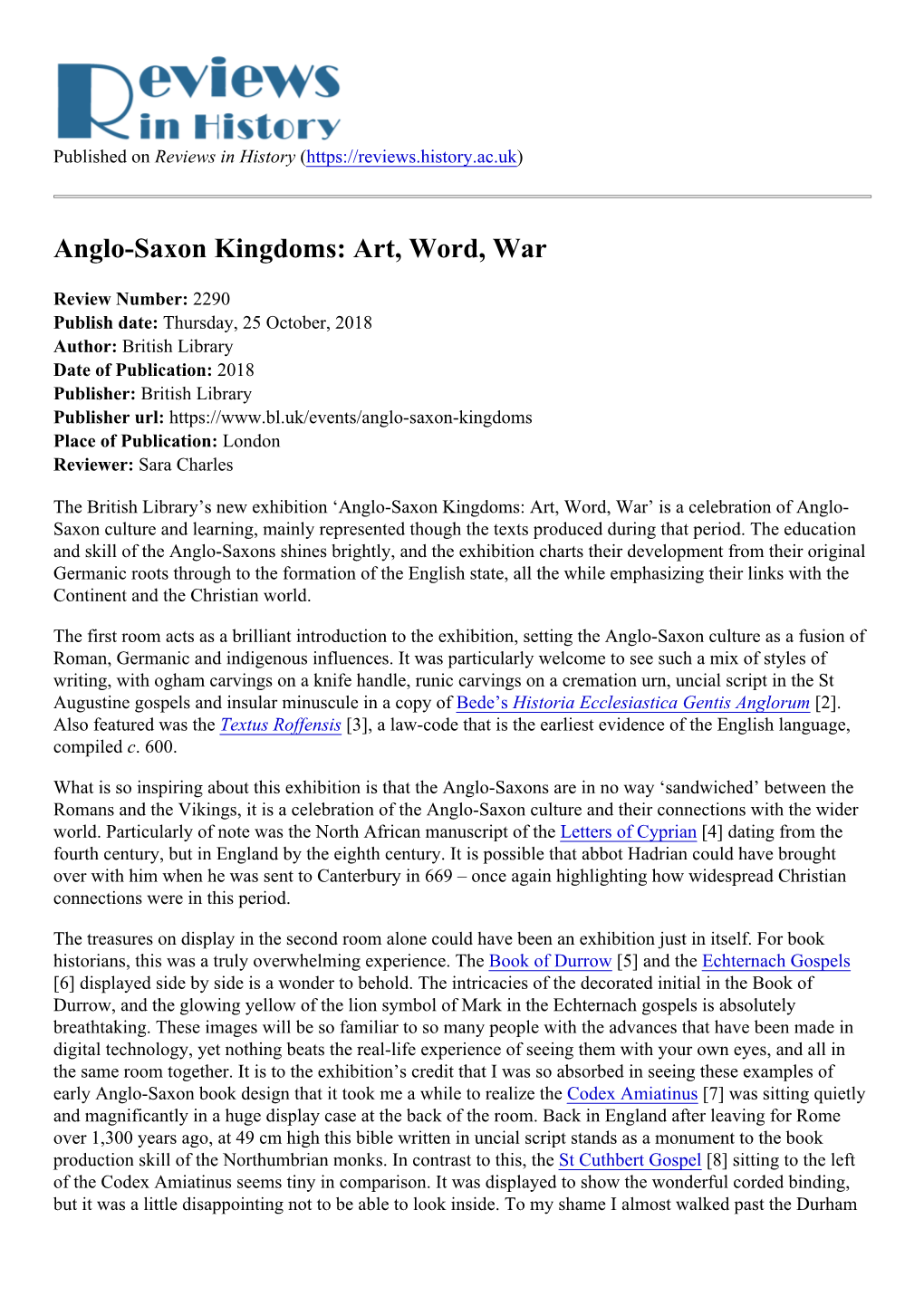 Anglo-Saxon Kingdoms: Art, Word, War