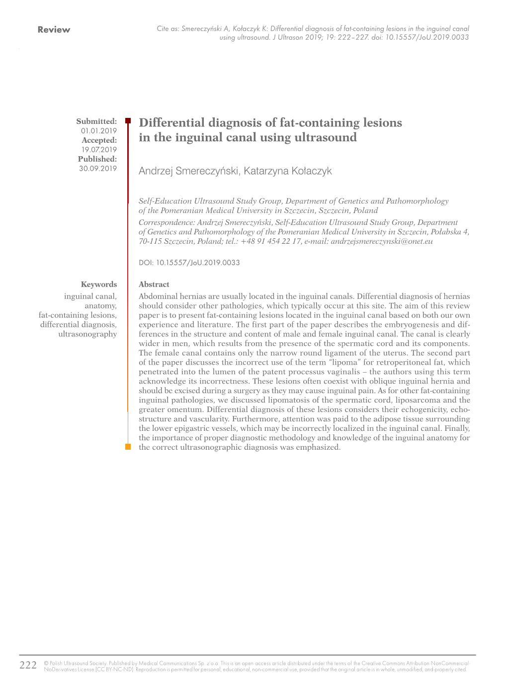 Differential Diagnosis of Fat-Containing Lesions in the Inguinal Canal Using Ultrasound