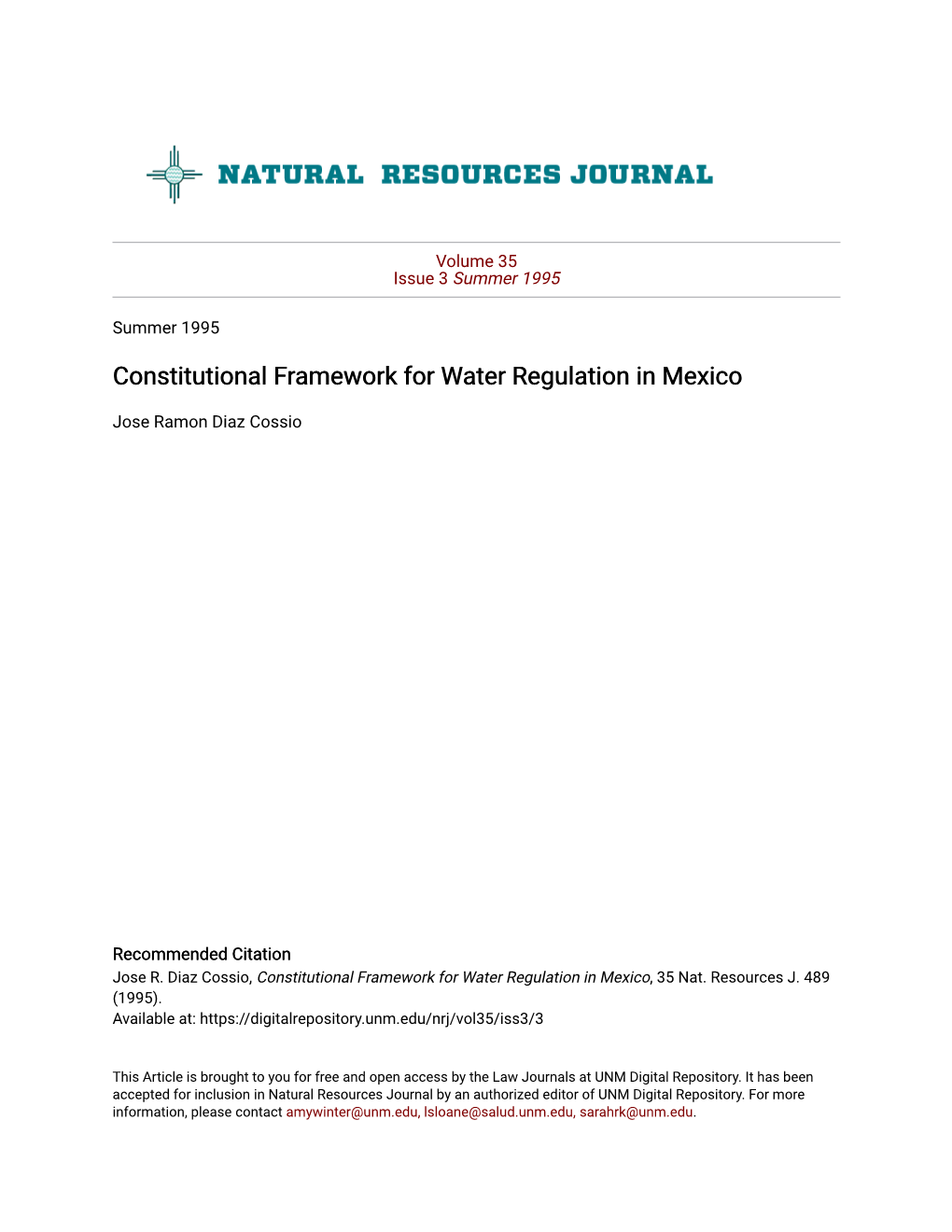 Constitutional Framework for Water Regulation in Mexico