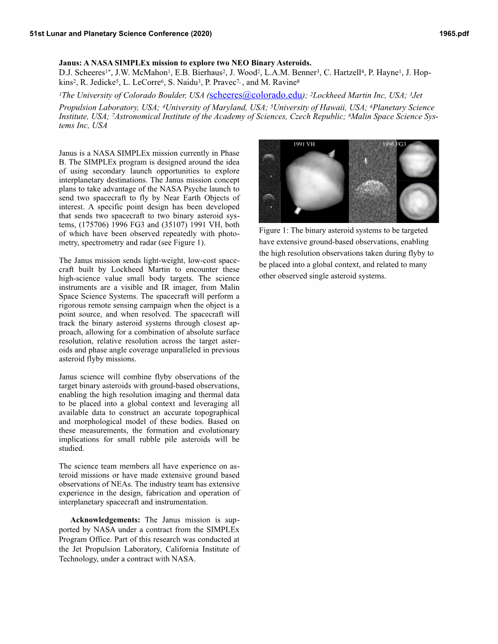 Janus: a NASA Simplex Mission to Explore Two NEO Binary Asteroids