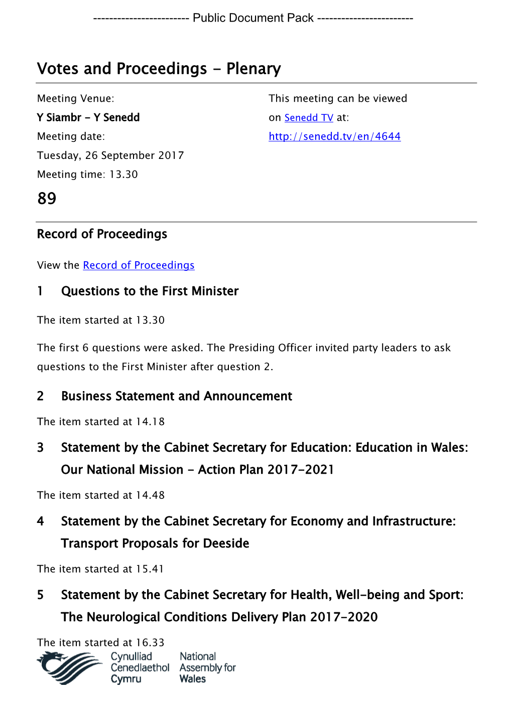 Minutes Document for Plenary, 26/09/2017 13:30