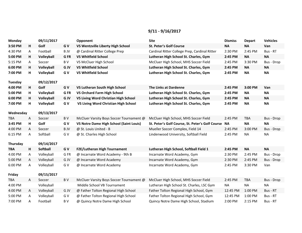 LHS Weekly Schedule 9.11