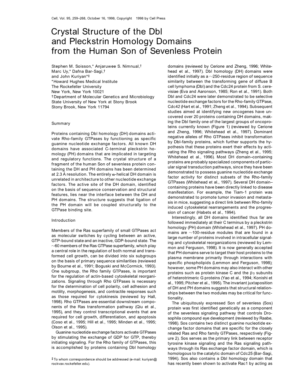 Crystal Structure of the Dbl and Pleckstrin Homology Domains from the Human Son of Sevenless Protein