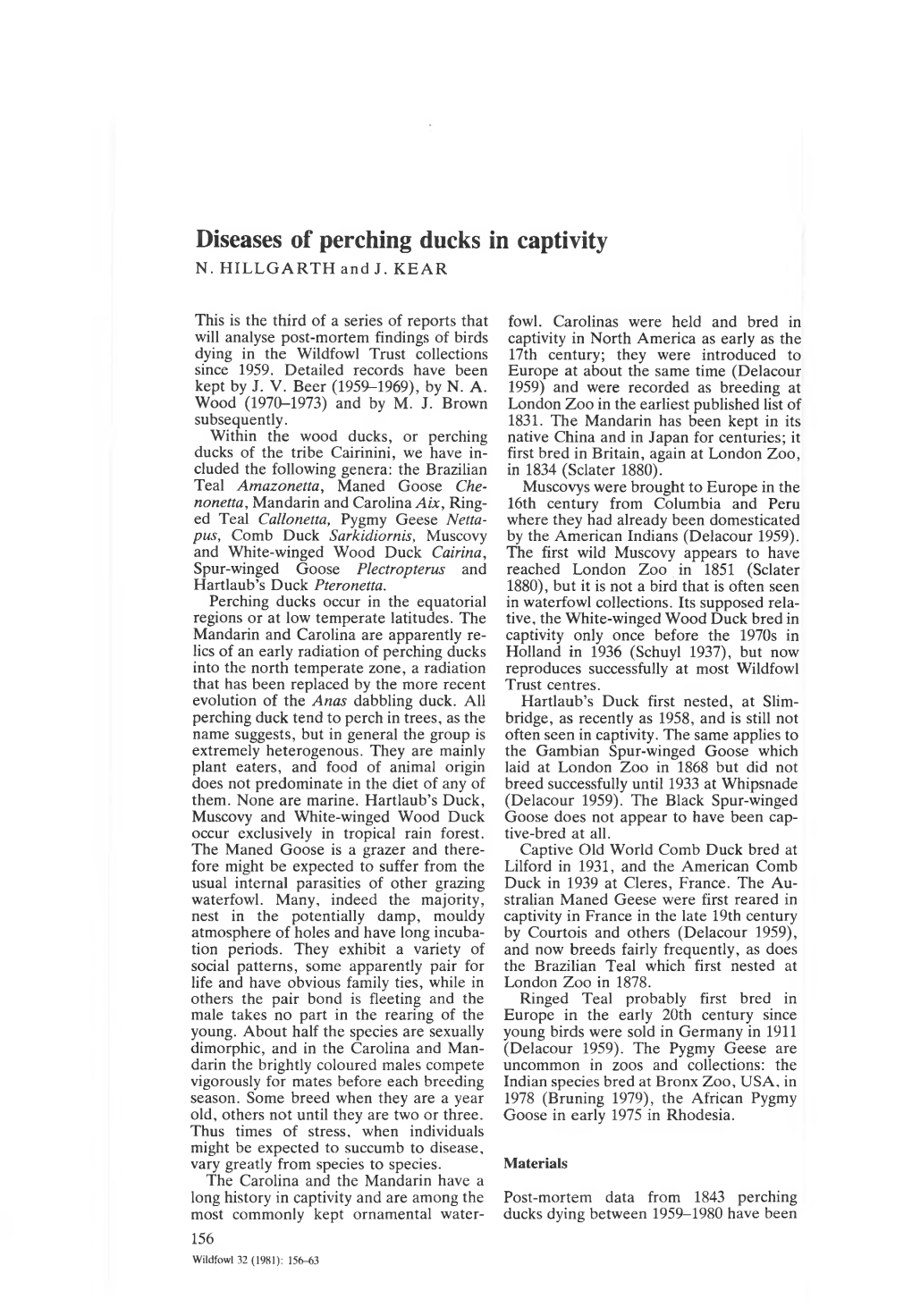 Diseases of Perching Ducks in Captivity N