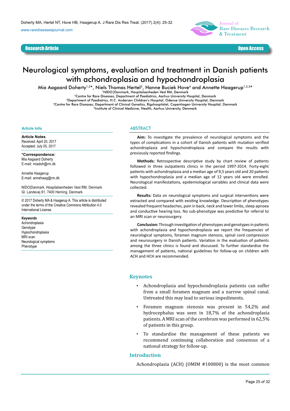 Neurological Symptoms, Evaluation and Treatment in Danish Patients