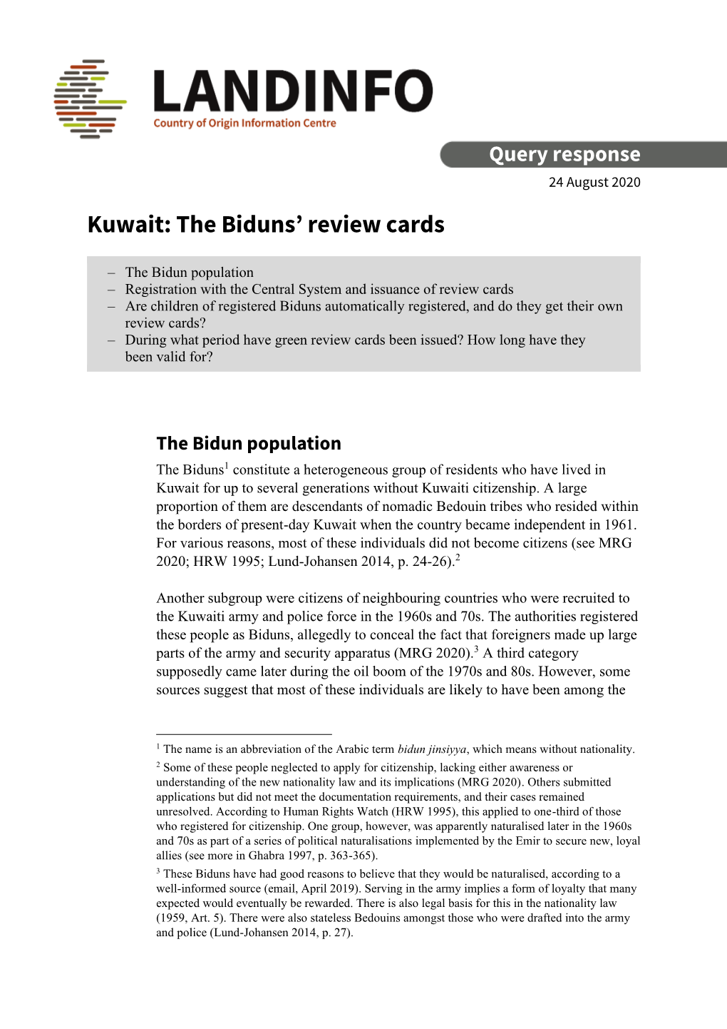 Kuwait: the Biduns' Review Cards