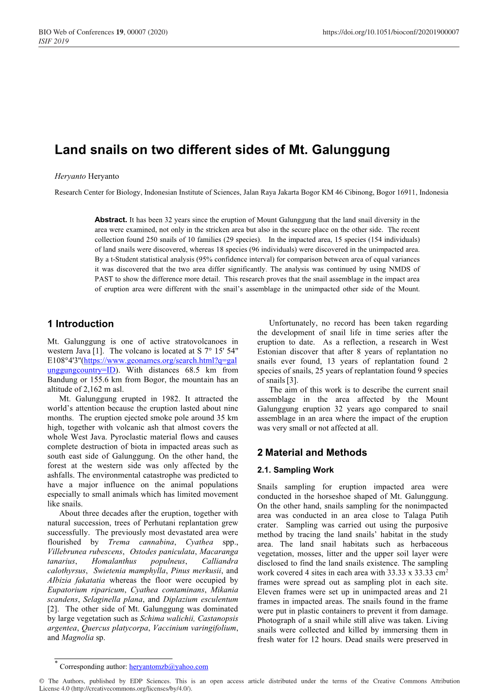 Land Snails on Two Different Sides of Mt. Galunggung