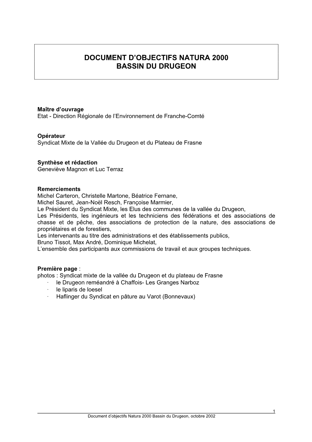 Document D'objectifs Natura 2000 Bassin Du Drugeon