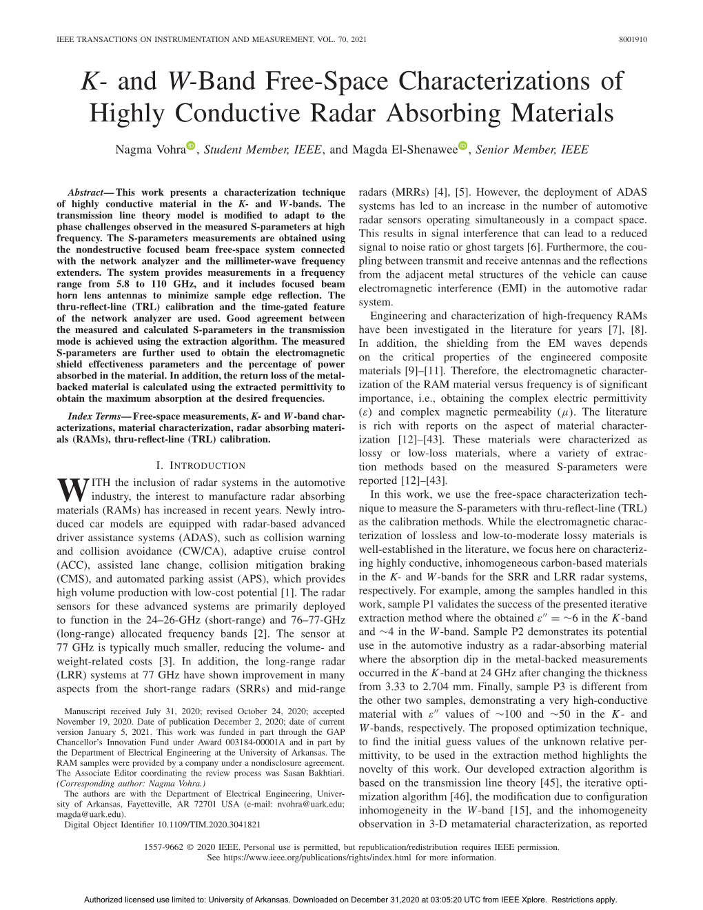 K- and W-Band Free-Space Characterizations of Highly Conductive Radar Absorbing Materials