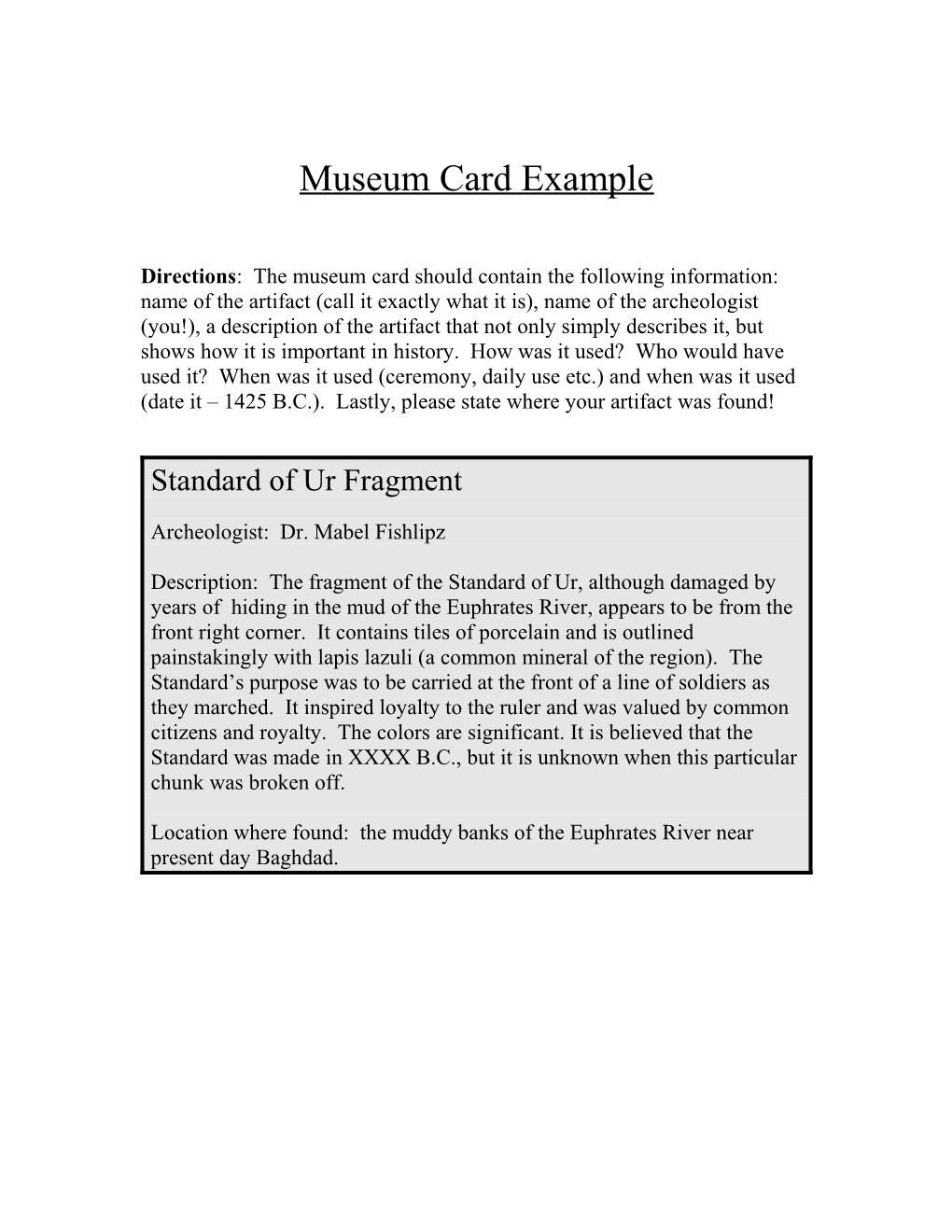 Museum Card Example