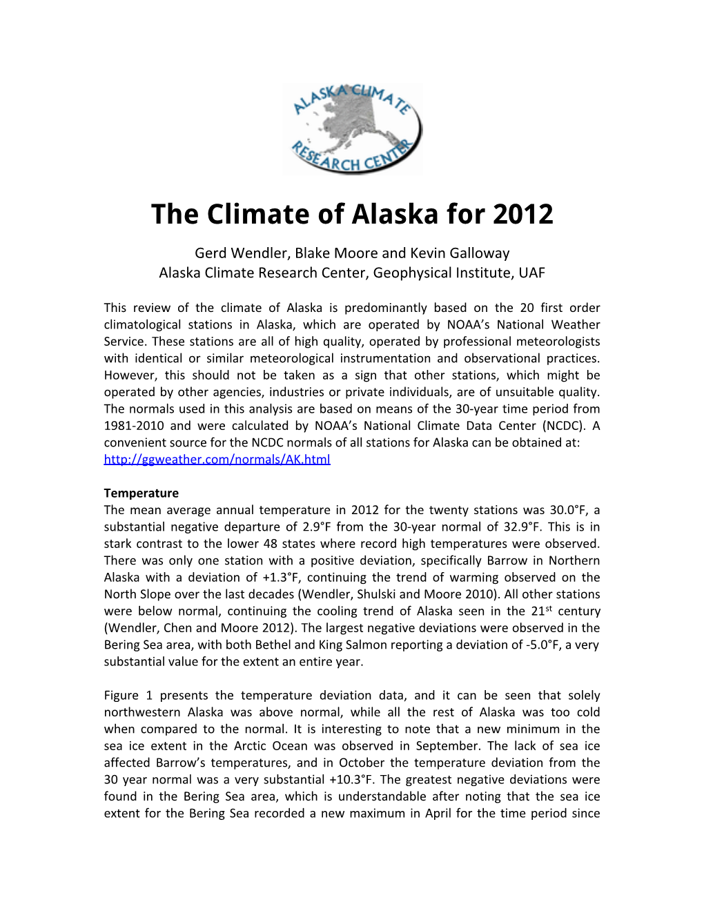 The Climate of Alaska for 2012