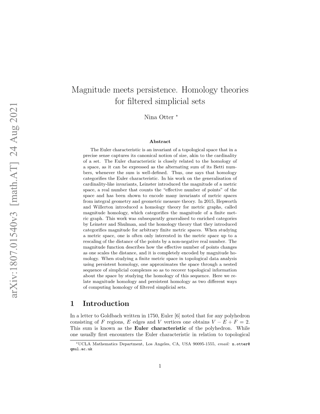 Magnitude Meets Persistence. Homology Theories for Filtered