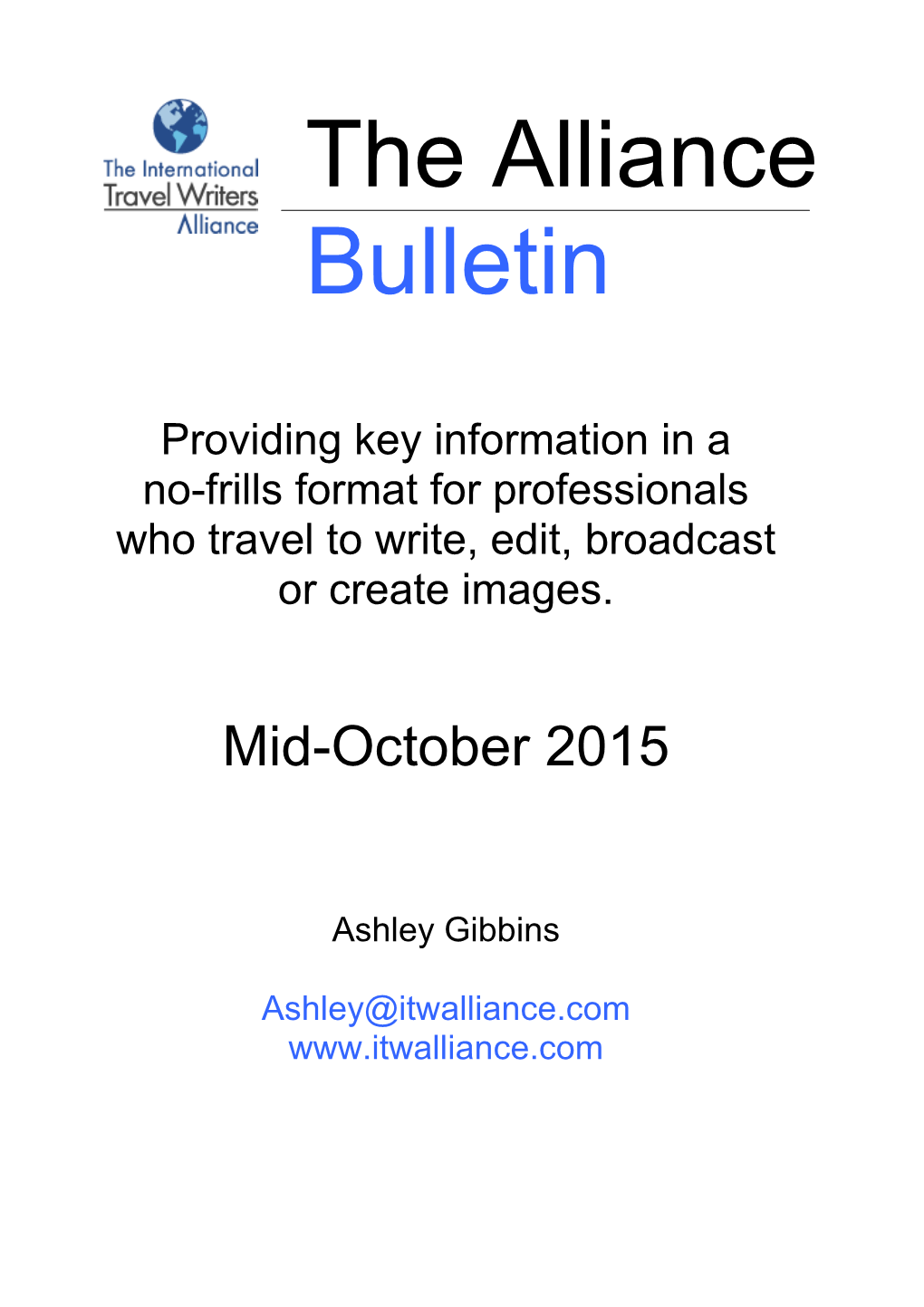 Alliance Bulletin Mid October 2015