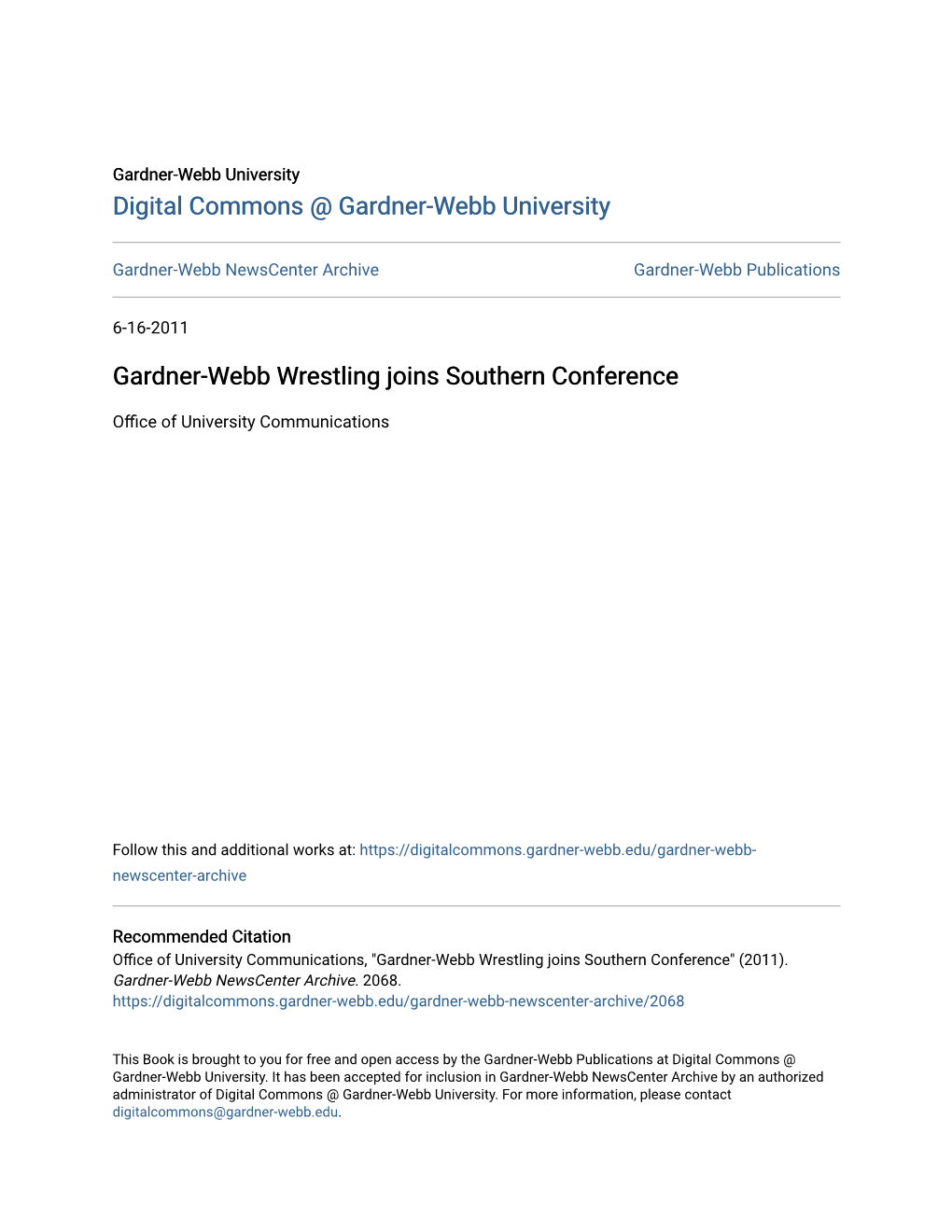 Gardner-Webb Wrestling Joins Southern Conference