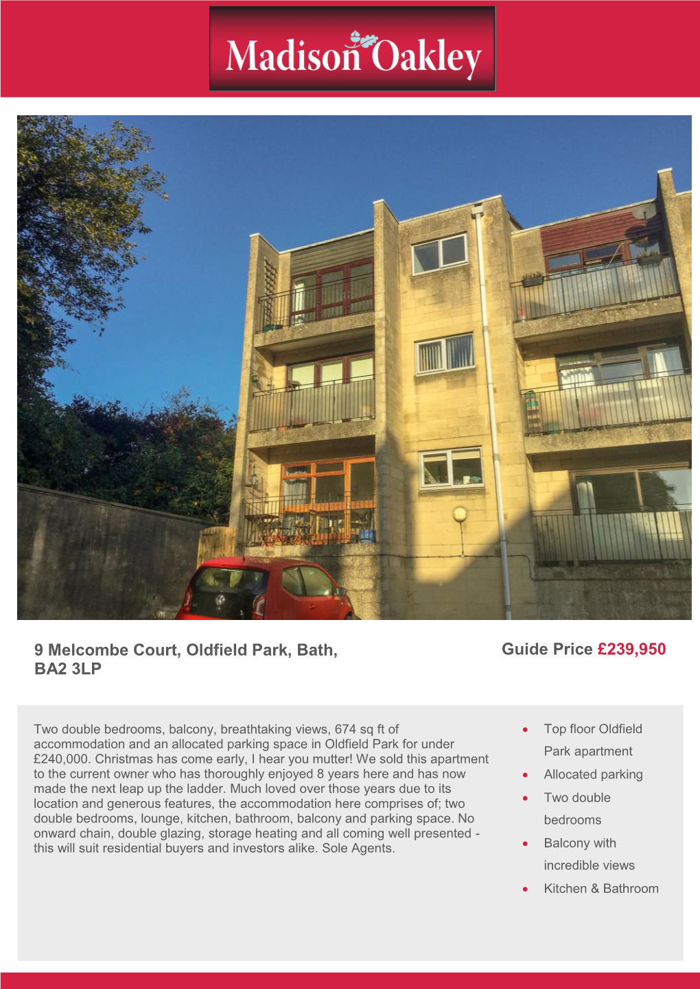 9 Melcombe Court, Oldfield Park, Bath, BA2 3LP Guide Price £239,950