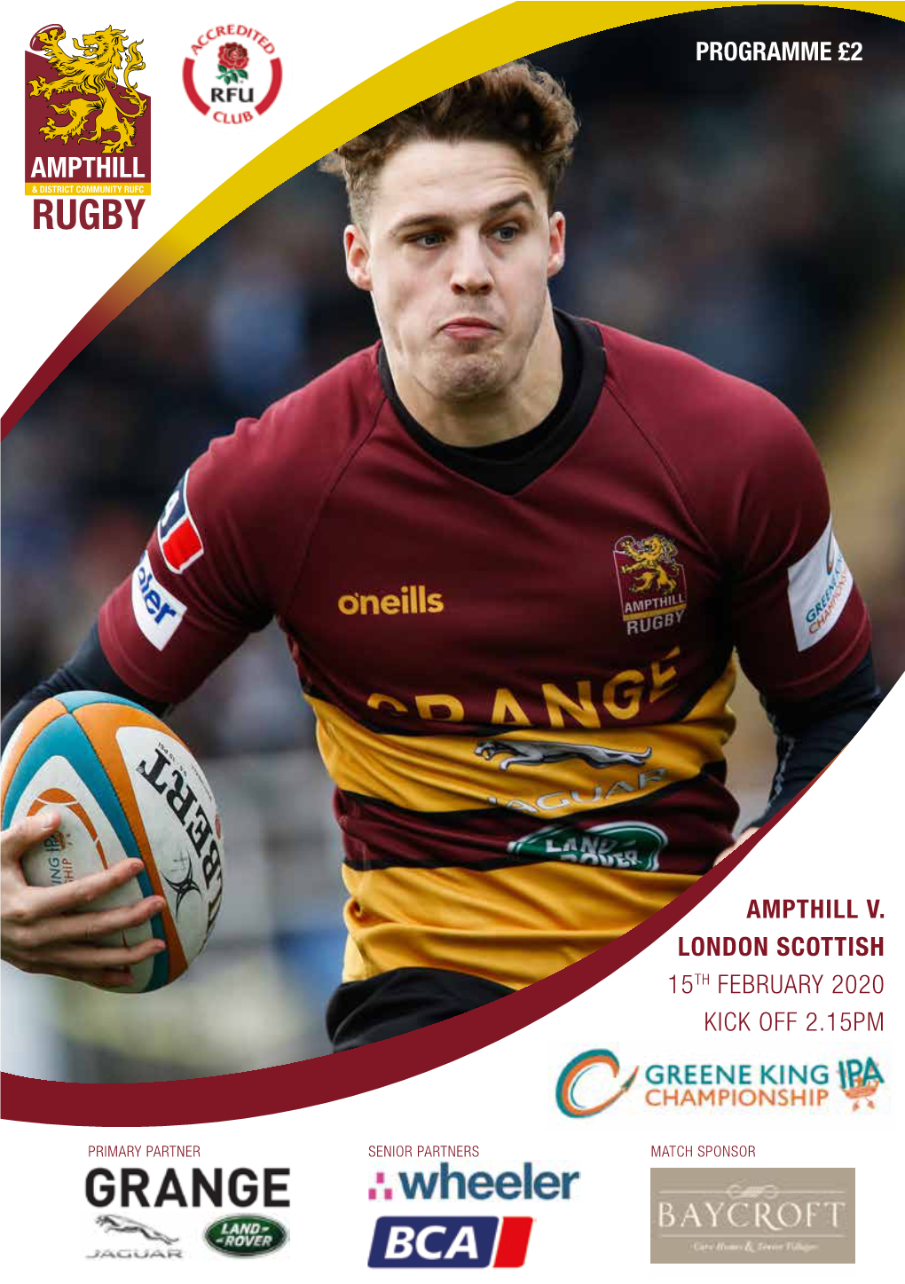 Ampthill V. London Scottish 15Th February 2020 Kick Off 2.15Pm Programme £2