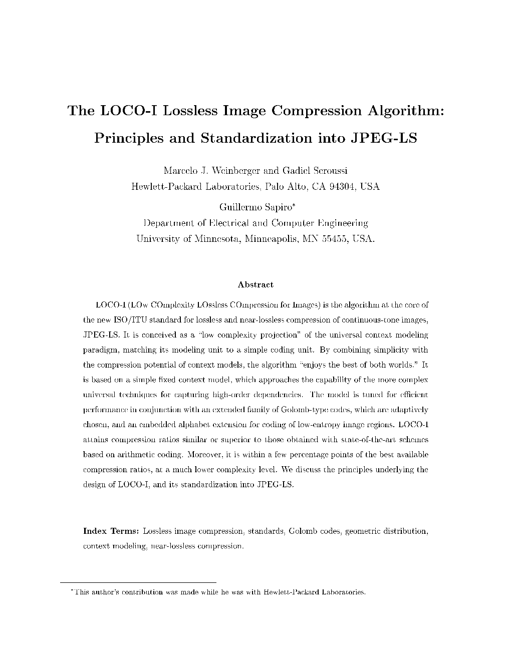 The LOCO-I Lossless Image Compression Algorithm: Principles