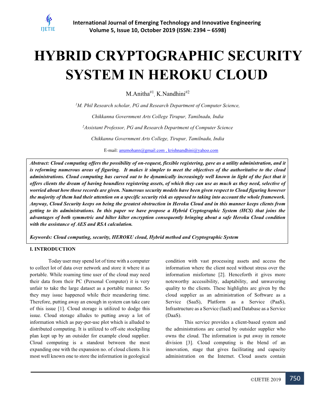 Hybrid Cryptographic Security System in Heroku Cloud