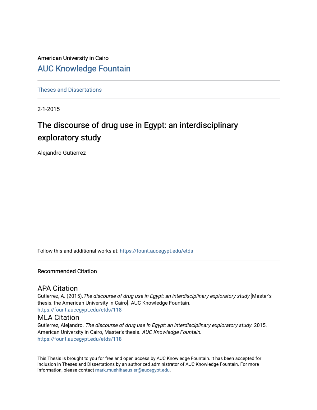 The Discourse of Drug Use in Egypt: an Interdisciplinary Exploratory Study