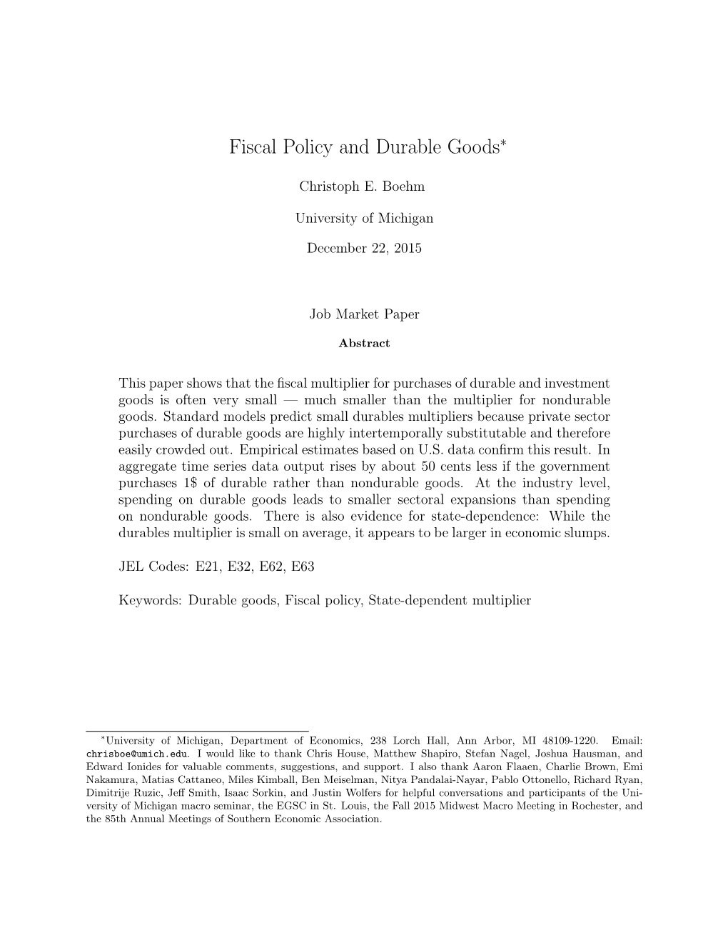 Fiscal Policy and Durable Goods∗