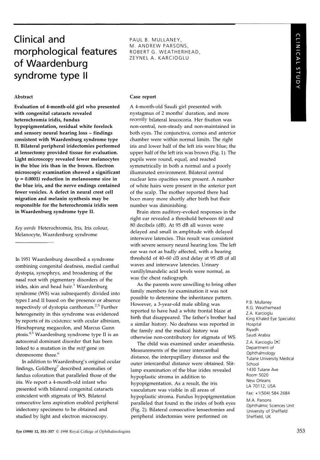 Clinical and Morphological Features of Waardenburg Syndrome Type II