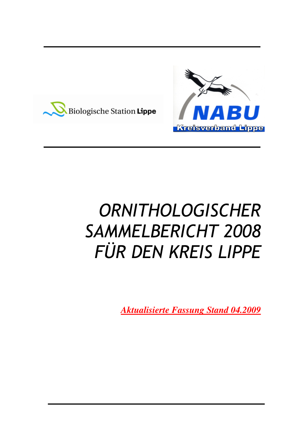 Ornithologischer Sammelbericht 2008 Für Den Kreis Lippe