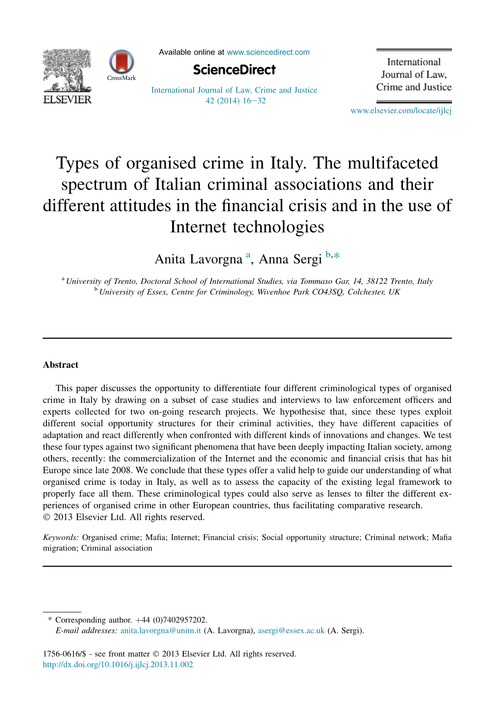 Types of Organised Crime in Italy. the Multifaceted Spectrum of Italian