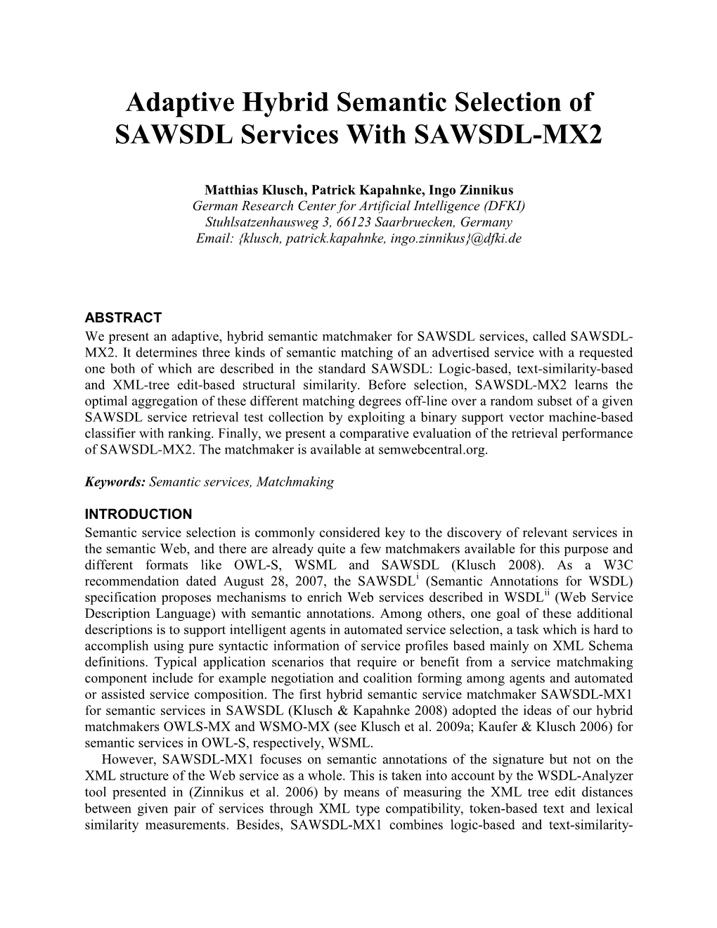 Adaptive Hybrid Semantic Selection of SAWSDL Services with SAWSDL-MX2