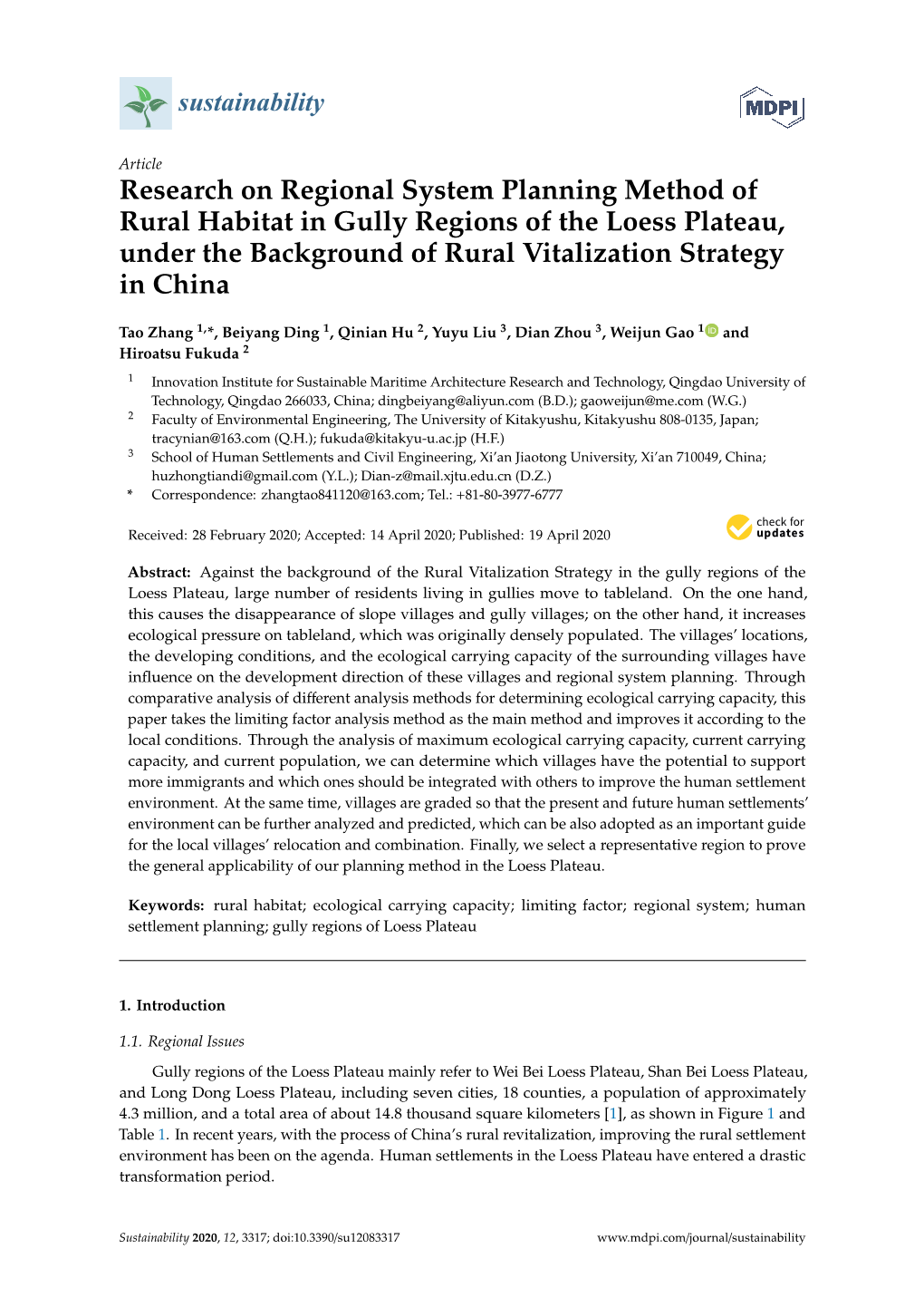 Research on Regional System Planning Method of Rural Habitat in Gully Regions of the Loess Plateau, Under the Background of Rural Vitalization Strategy in China
