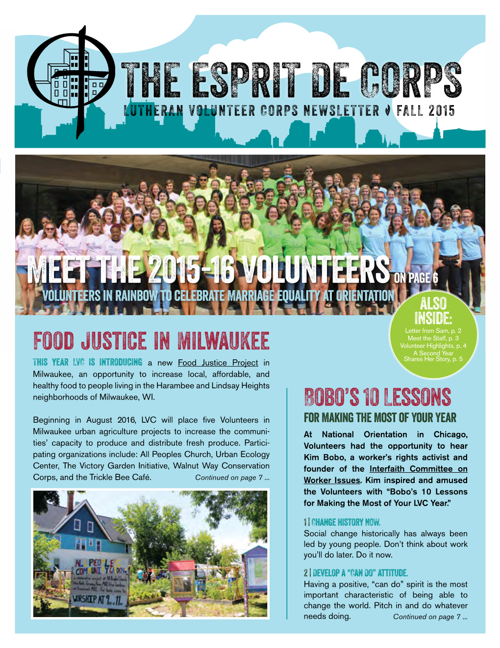 The Esprit De Corps Lutheran Volunteer Corps Newsletter I Fall 2015