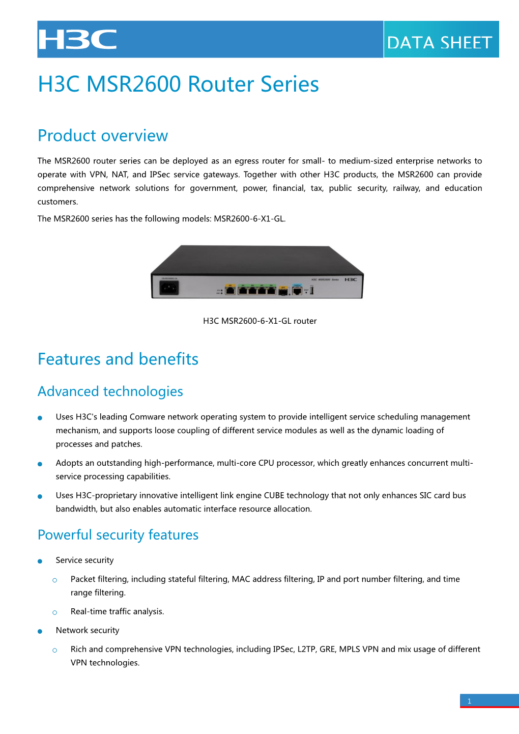 H3C MSR2600 Router Series