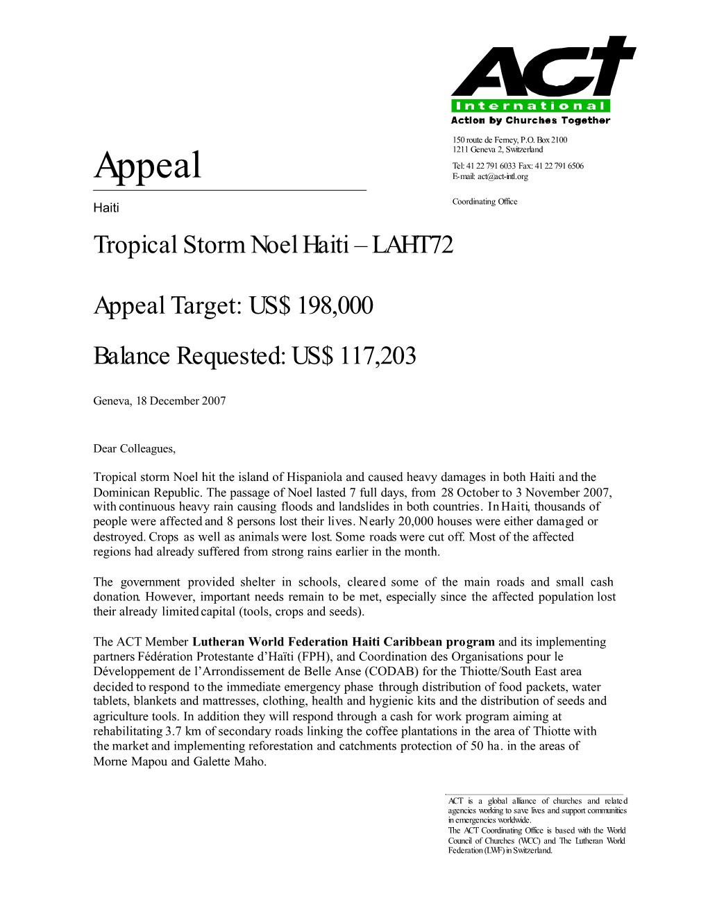 ACT Appeal Tropical Storm Noel