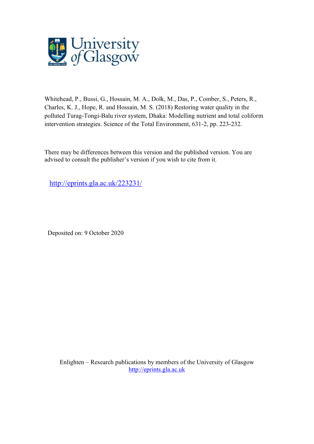 Restoring Water Quality in the Polluted Turag-Tongi-Balu River System, Dhaka: Modelling Nutrient and Total Coliform Intervention Strategies