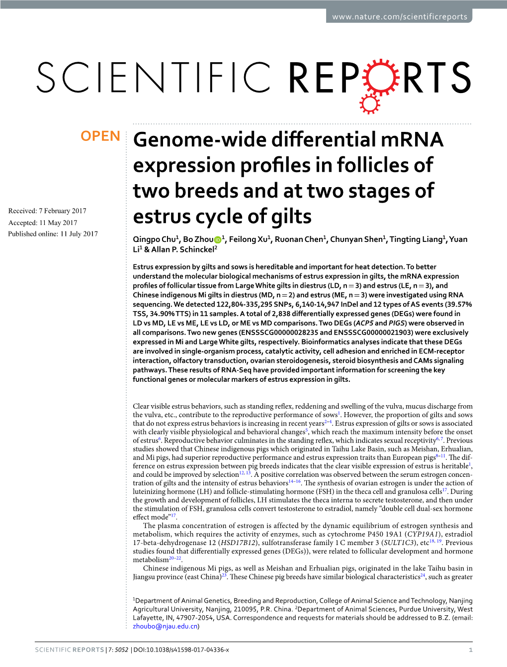 Genome-Wide Differential Mrna Expression Profiles in Follicles of Two