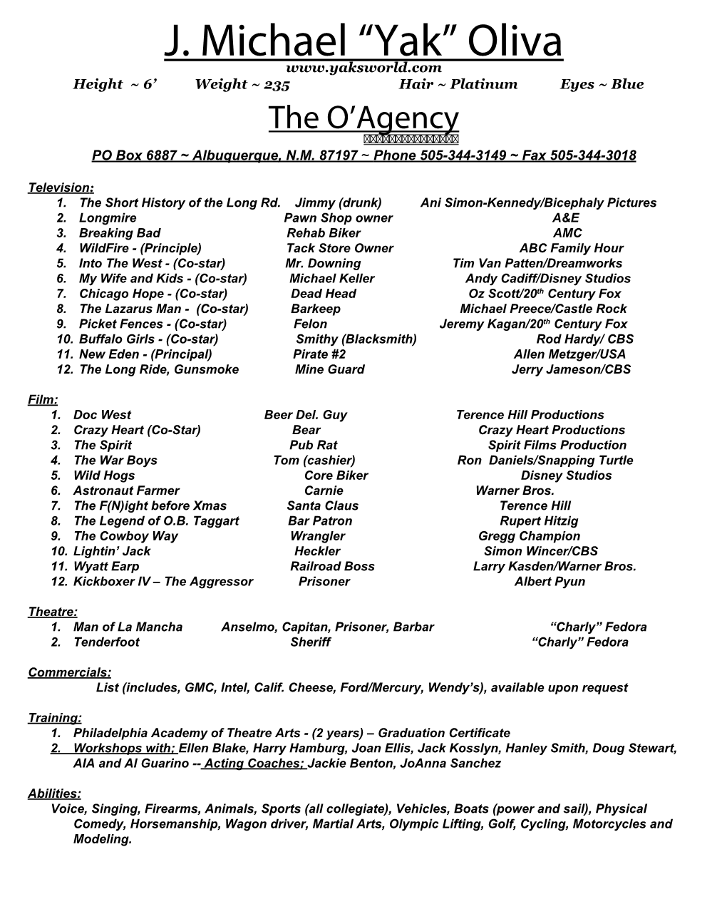 The O' Agency 2018 Resume