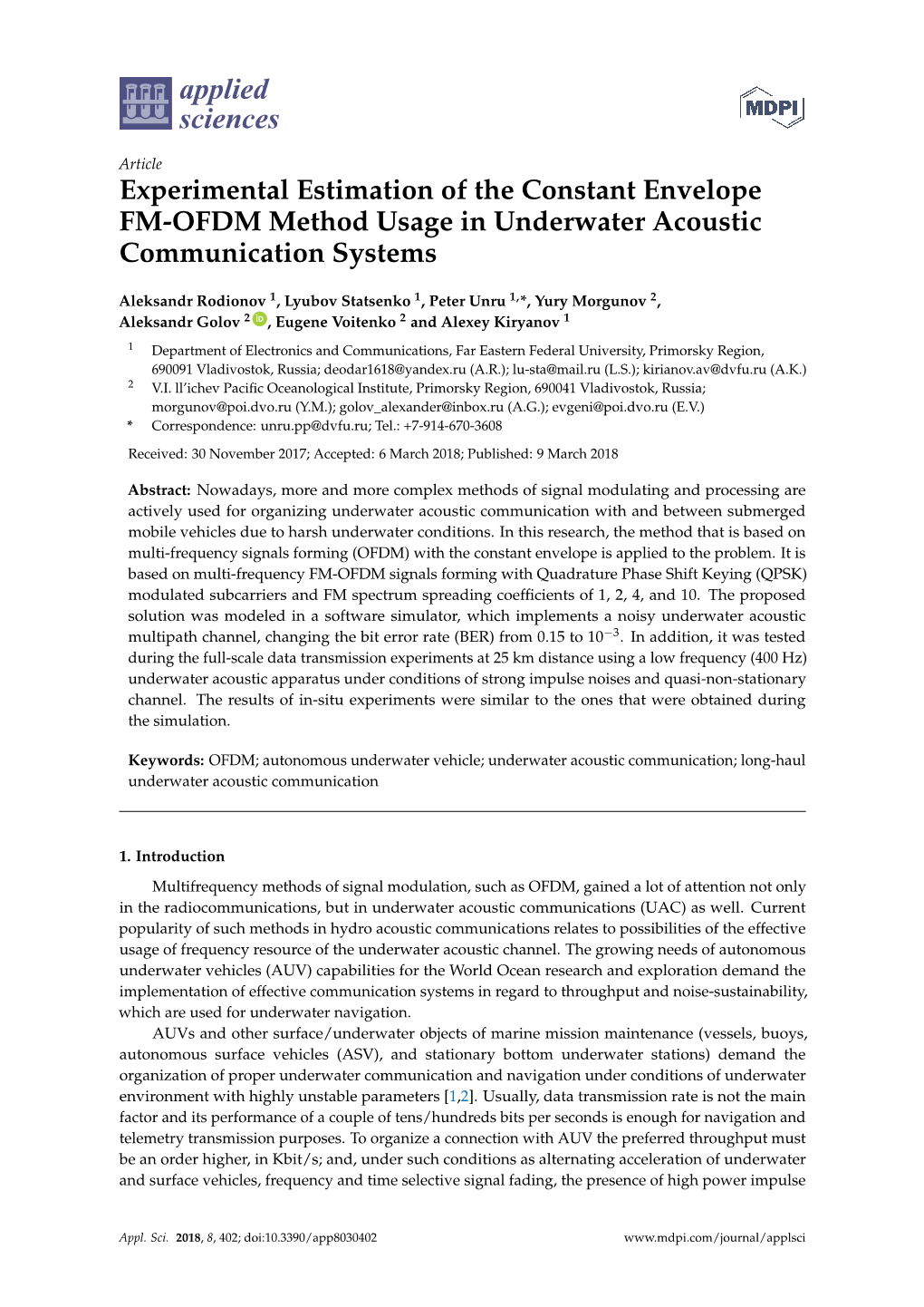 Experimental Estimation of the Constant Envelope FM-OFDM Method Usage in Underwater Acoustic Communication Systems