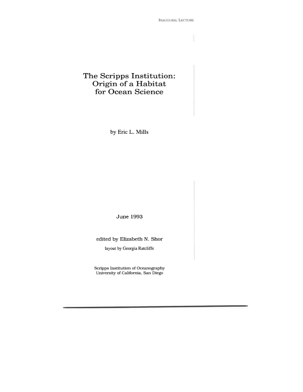 The Scripps Institution: Origin of a Habitat for Ocean Science