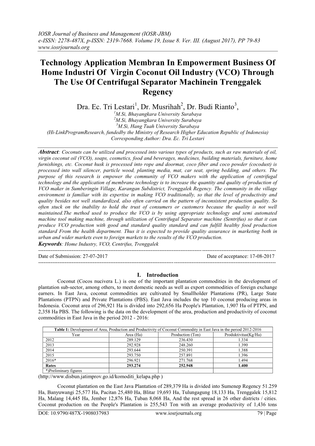 (VCO) Through the Use of Centrifugal Separator Machinein Trenggalek Regency