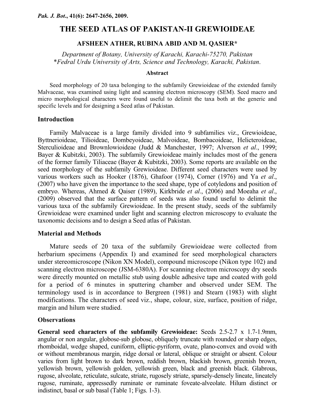 The Seed Atlas of Pakistan-Ii Grewioideae