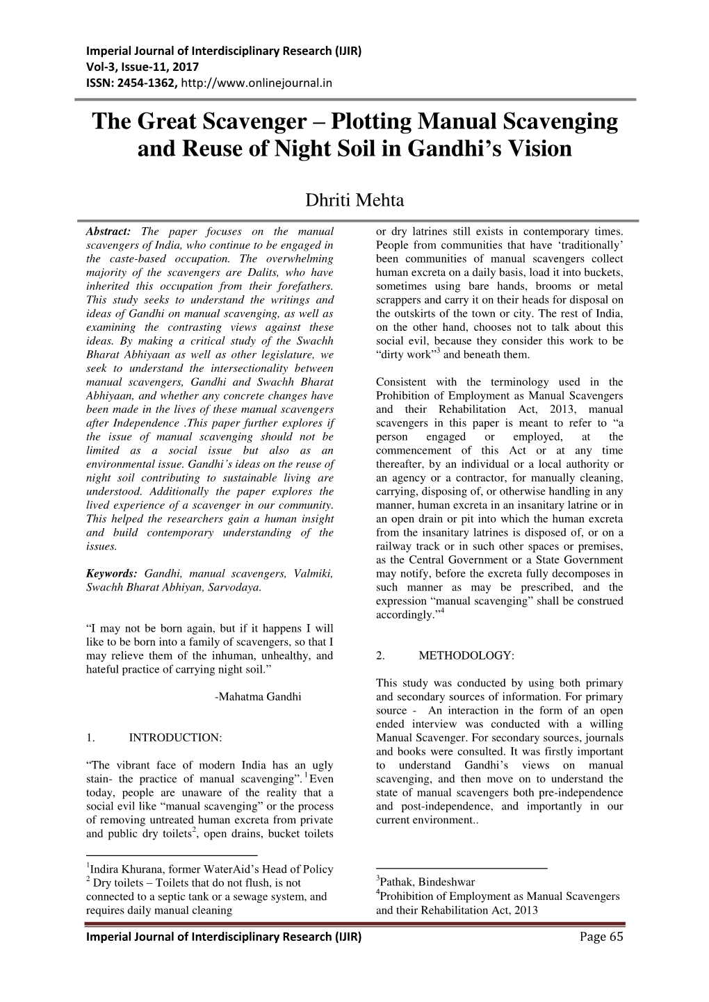 Plotting Manual Scavenging and Reuse of Night Soil in Gandhi’S Vision