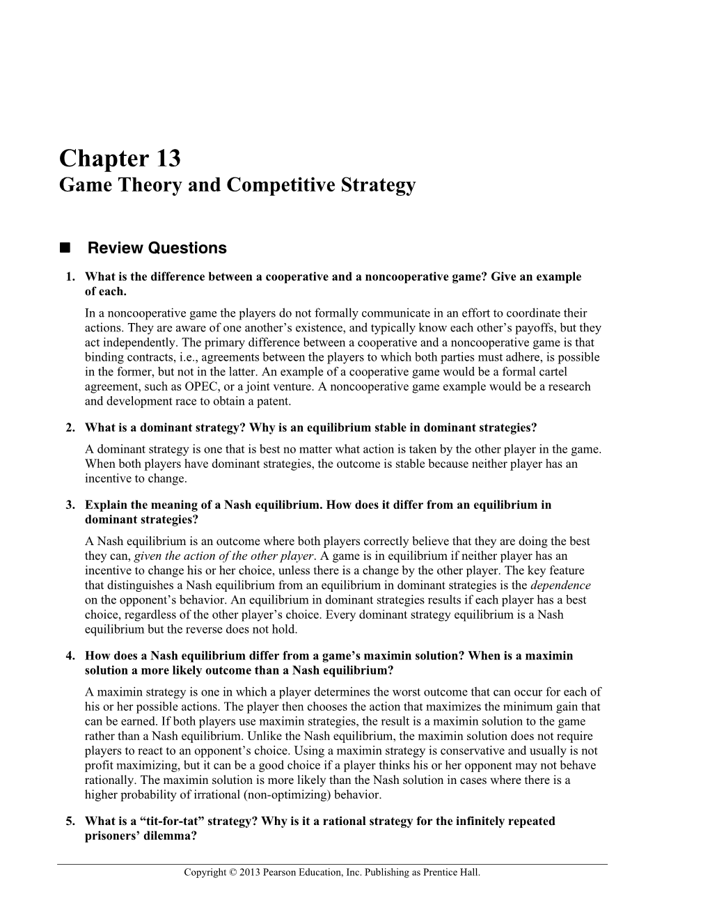 Chapter 13 Game Theory and Competitive Strategy