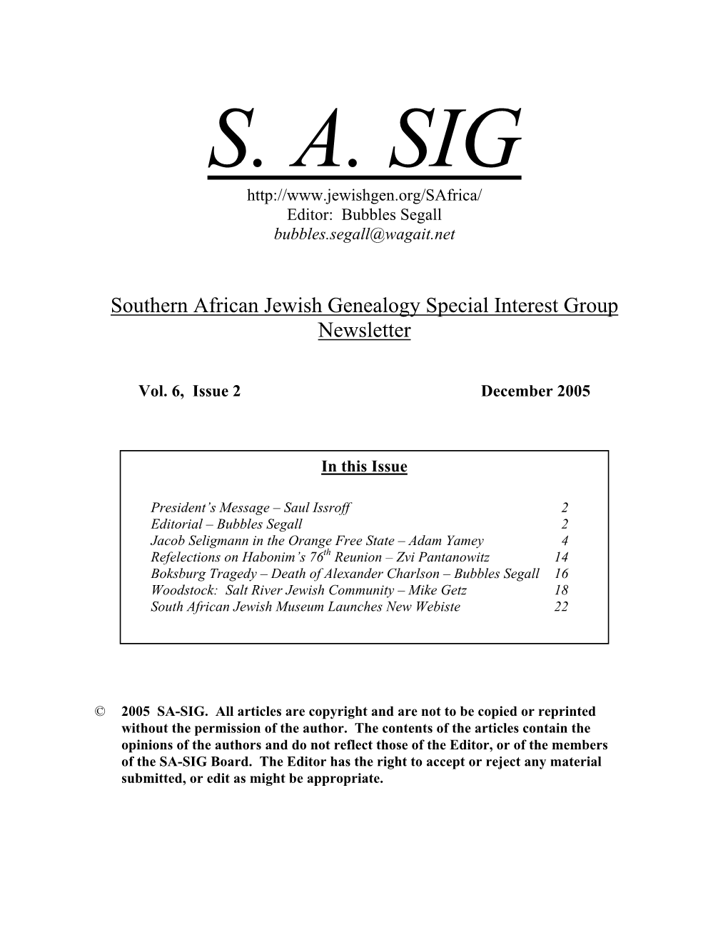 SA-SIG-Newsletter June 2005