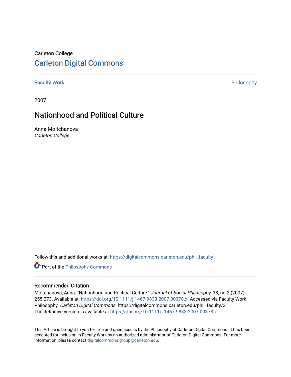 Nationhood and Political Culture